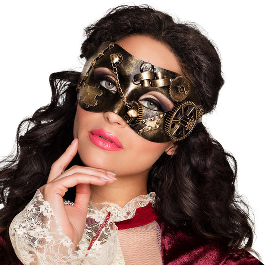 Masque Steampunk Doré avec Engrenages - Accessoire de Fête