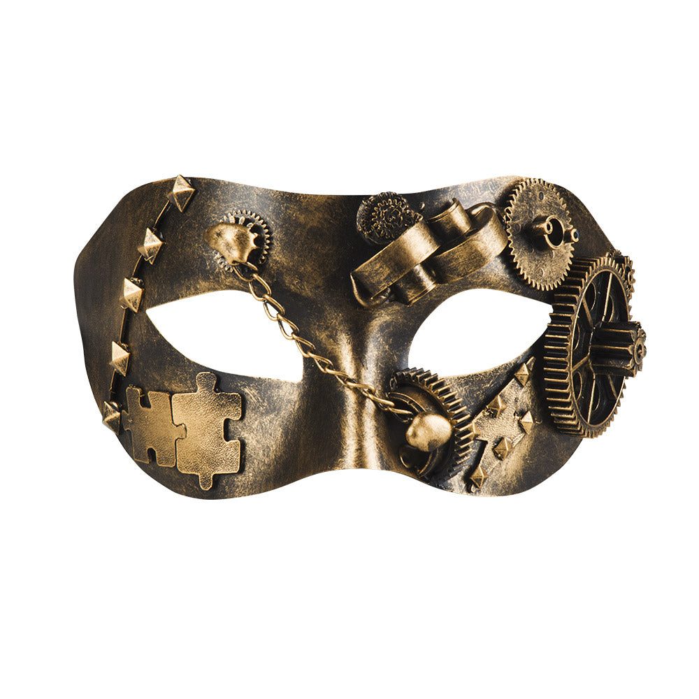 Masque Steampunk Doré avec Engrenages - Accessoire de Fête