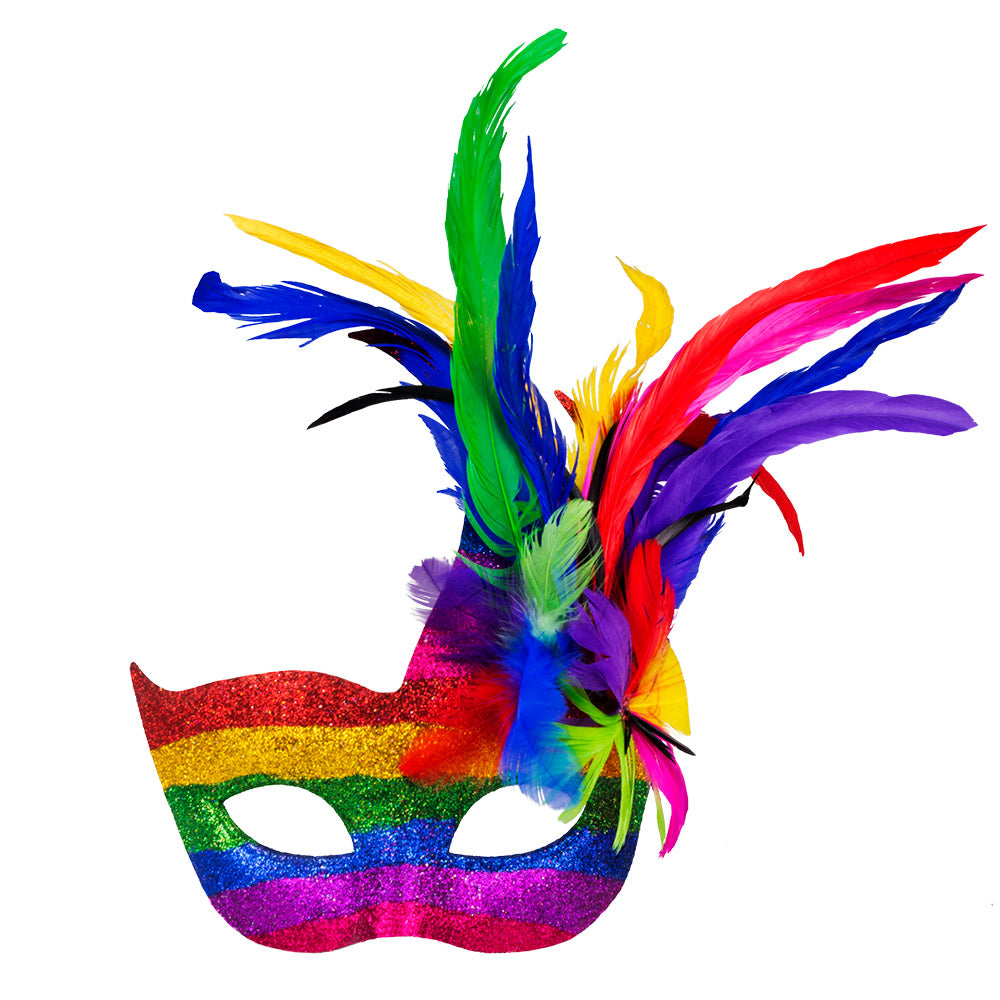 Masque Carnaval Arc-en-ciel avec Plumes Colorées