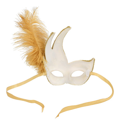 Masque Vénitien Or avec Plumes - Loup de Carnaval Élégant