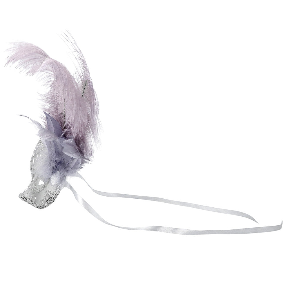 Masque Vénitien Blanc avec Plumes Violettes - Déguisement