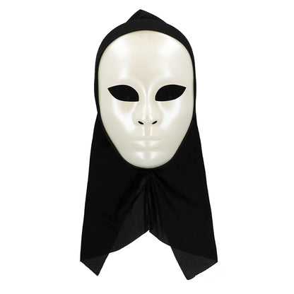 Masque Blanc Épuré avec Capuche Noire - Déguisement Mystère