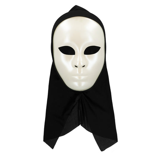 Masque Blanc Épuré avec Capuche Noire - Déguisement Mystère