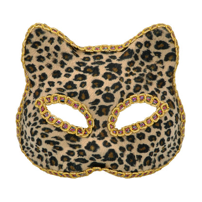 Masque Léopard Doré Chat Paillettes Soirée Déguisement
