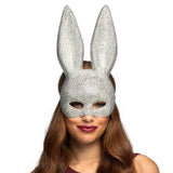 Masque Lapin Pailleté Argent - Accessoire Soirée Élégant