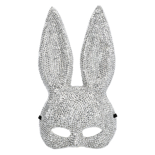 Masque Lapin Pailleté Argent - Accessoire Soirée Élégant
