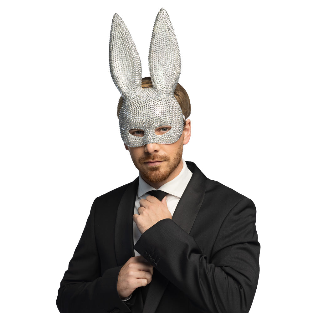 Masque Lapin Pailleté Argent - Accessoire Soirée Élégant