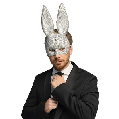 Masque Lapin Pailleté Argent - Accessoire Soirée Élégant