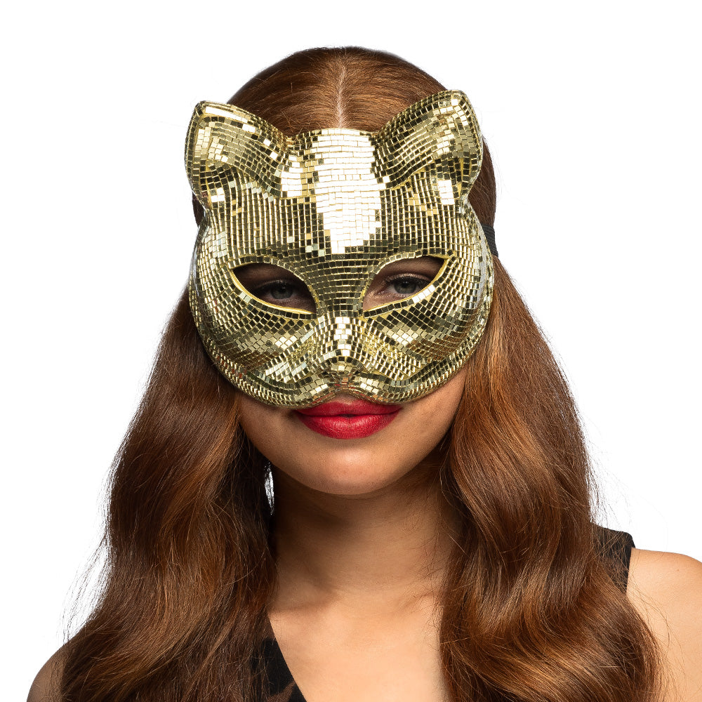 Masque Chat Paillettes Or - Loup Félin Disco Glamour