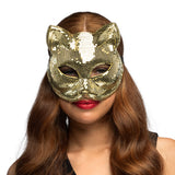 Masque Chat Paillettes Or - Loup Félin Disco Glamour