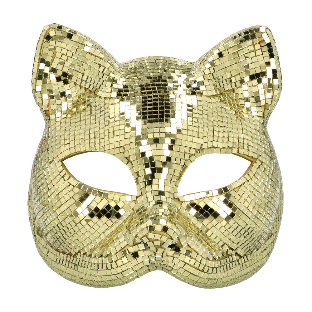 Masque Chat Paillettes Or - Loup Félin Disco Glamour