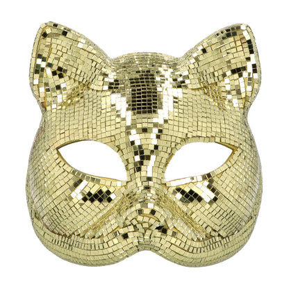 Masque Chat Paillettes Or - Loup Félin Disco Glamour