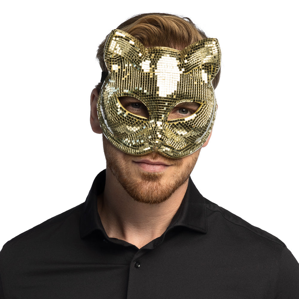 Masque Chat Paillettes Or - Loup Félin Disco Glamour
