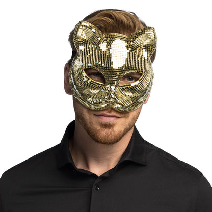Masque Chat Paillettes Or - Loup Félin Disco Glamour