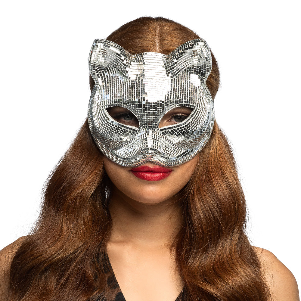 Masque Chat Paillettes Argent - Déguisement Soirée Disco