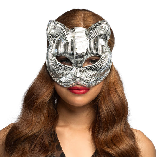 Masque Chat Paillettes Argent - Déguisement Soirée Disco