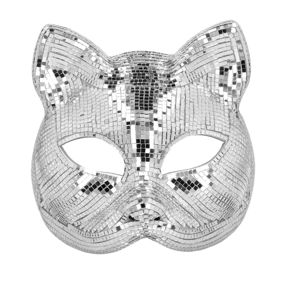 Masque Chat Paillettes Argent - Déguisement Soirée Disco