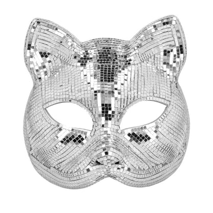 Masque Chat Paillettes Argent - Déguisement Soirée Disco