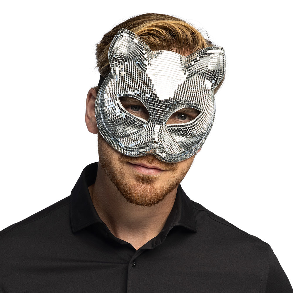 Masque Chat Paillettes Argent - Déguisement Soirée Disco