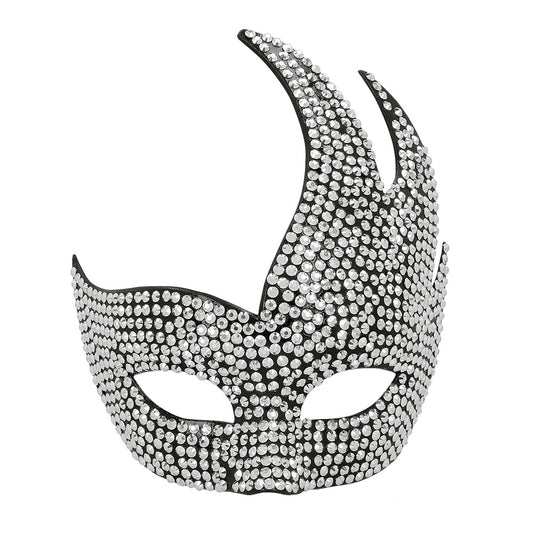 Masque Diable Cornes Strass Argent - Accessoire Soirée Déguisement