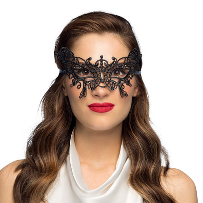Masque Loup Dentelle Noir Élégant - Accessoire Soirée Mascarade