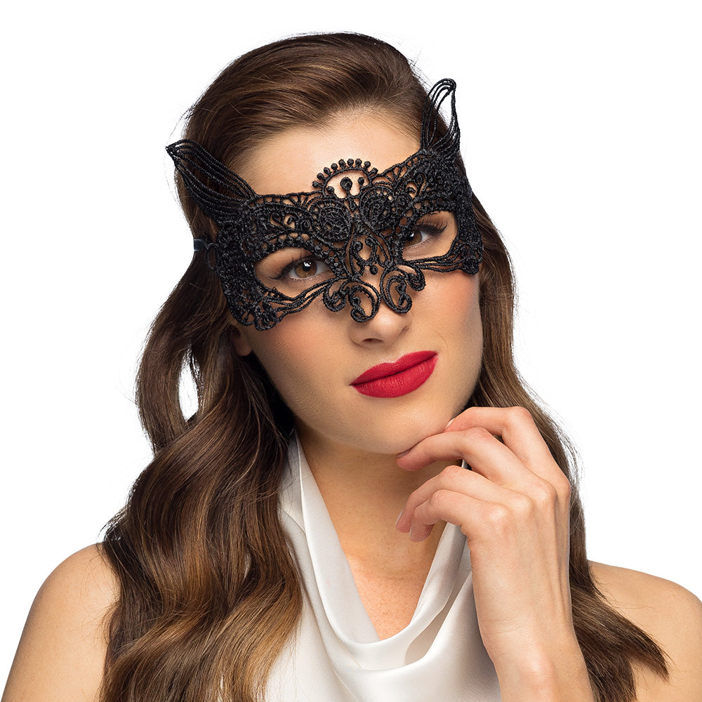 Masque Loup Dentelle Noir Élégant - Accessoire Soirée Mascarade
