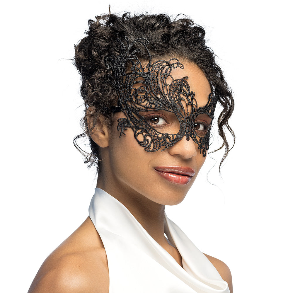 Masque Loup Dentelle Noir Élégant - Accessoire Soirée Mascarade
