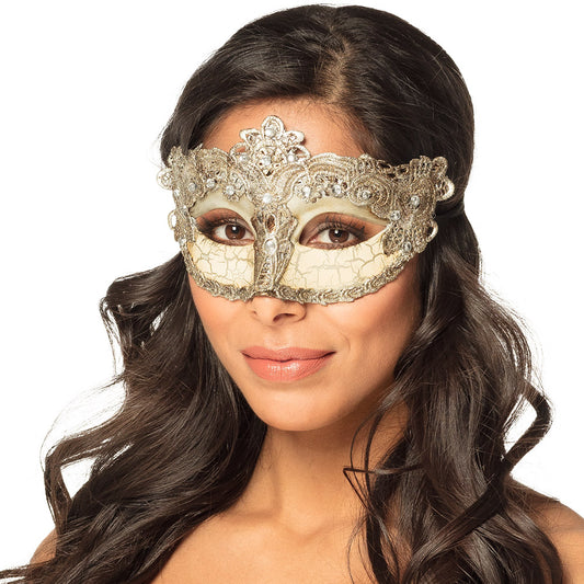 Masque Vénitien Blanc Perles - Déguisement Bal Masqué Élégant