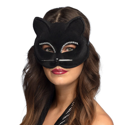 Masque Chat Noir Strass - Accessoire Déguisement Soirée