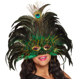 Masque Paon Noir et Vert avec Plumes - Déguisement Carnaval