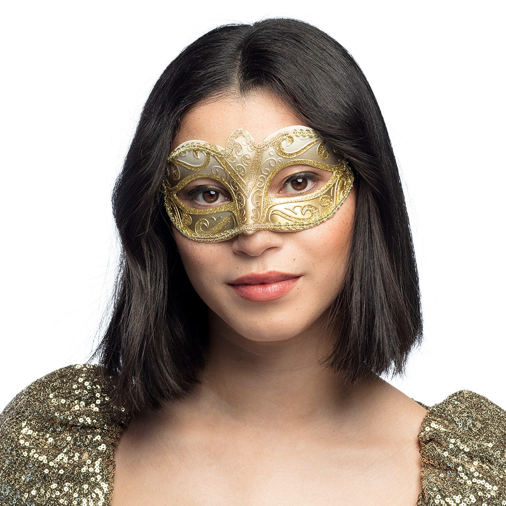 Masque Vénitien Doré Paillettes - Loup de Bal Masqué Élégant