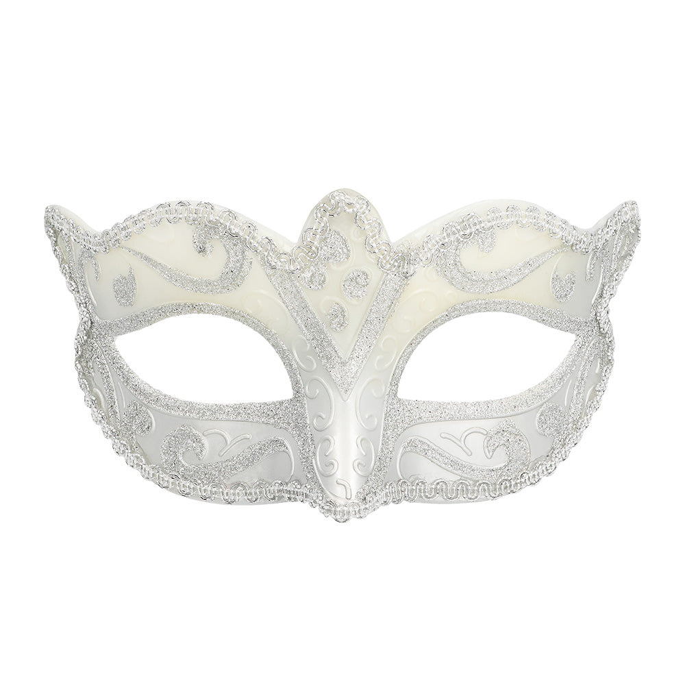 Masque Vénitien Blanc Paillettes - Loup de Soirée Élégant