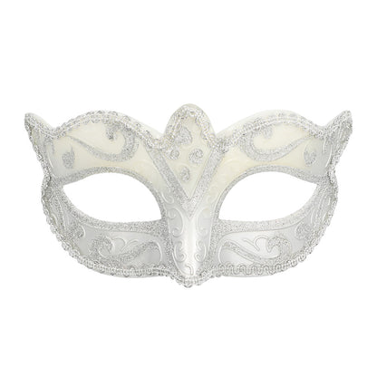 Masque Vénitien Blanc Paillettes - Loup de Soirée Élégant