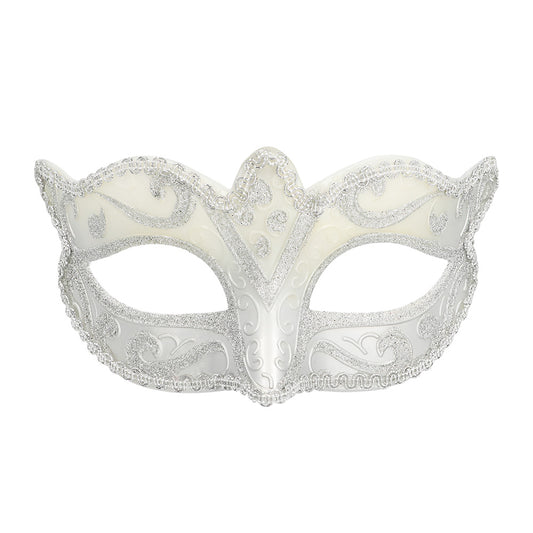 Masque Vénitien Blanc Paillettes - Loup de Soirée Élégant