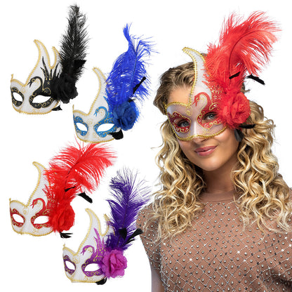 Masque de Carnaval Vénitien avec Plumes Luxe - 5 Coloris