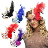 Masque de Carnaval Vénitien avec Plumes Luxe - 5 Coloris