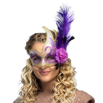 Masque de Carnaval Vénitien avec Plumes Luxe - 5 Coloris