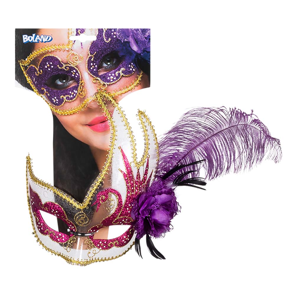 Masque de Carnaval Vénitien avec Plumes Luxe - 5 Coloris