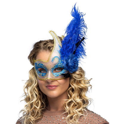 Masque de Carnaval Vénitien avec Plumes Luxe - 5 Coloris