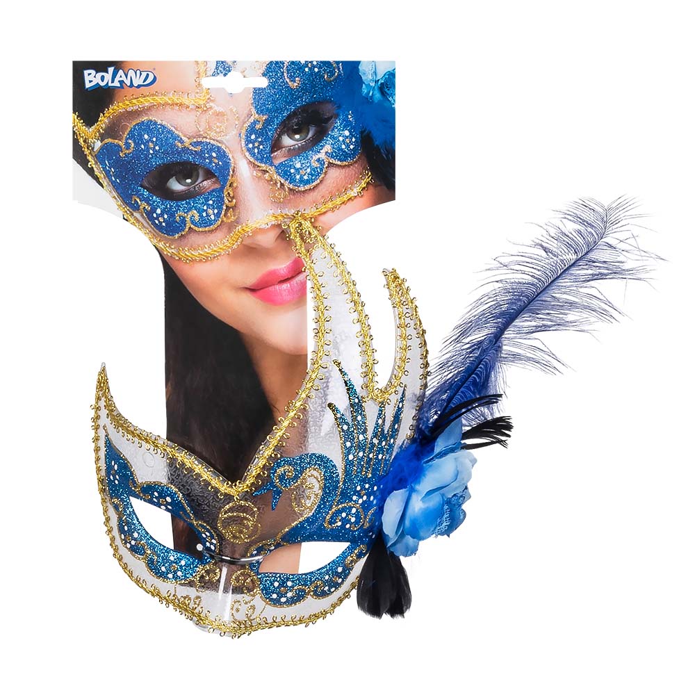 Masque de Carnaval Vénitien avec Plumes Luxe - 5 Coloris