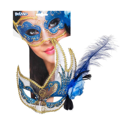 Masque de Carnaval Vénitien avec Plumes Luxe - 5 Coloris