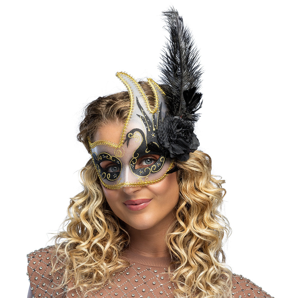 Masque de Carnaval Vénitien avec Plumes Luxe - 5 Coloris