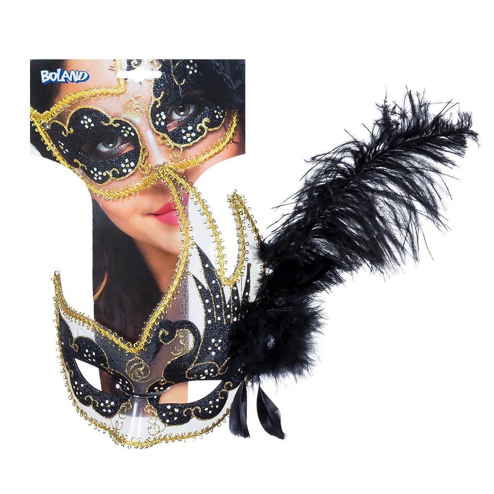Masque de Carnaval Vénitien avec Plumes Luxe - 5 Coloris