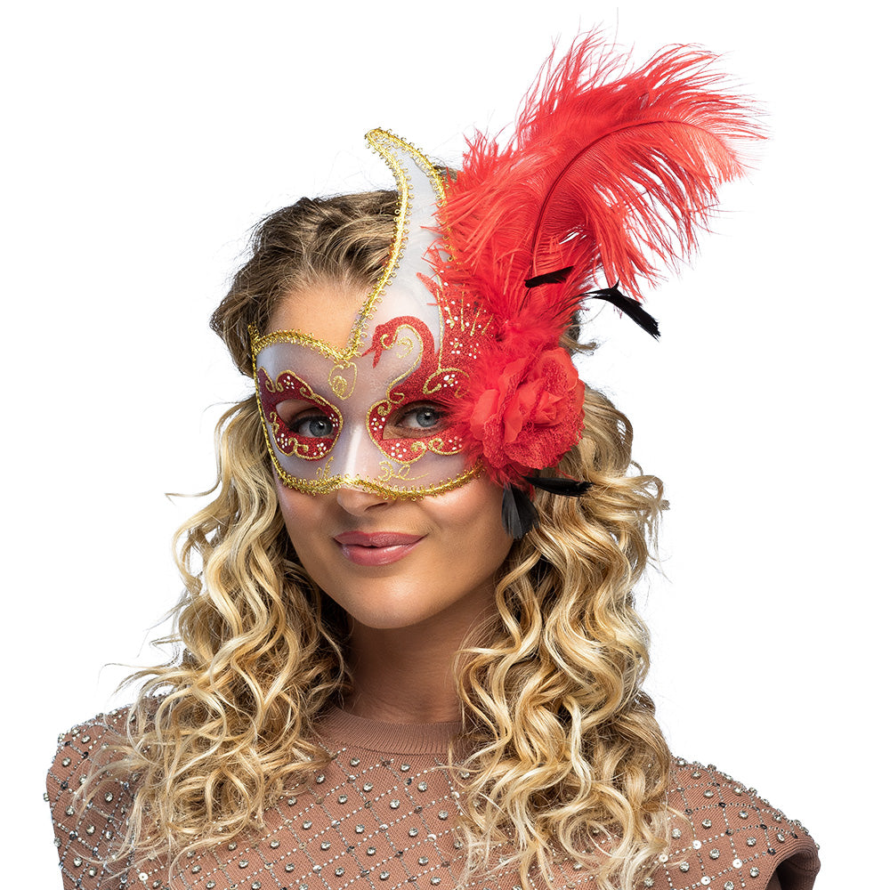 Masque de Carnaval Vénitien avec Plumes Luxe - 5 Coloris