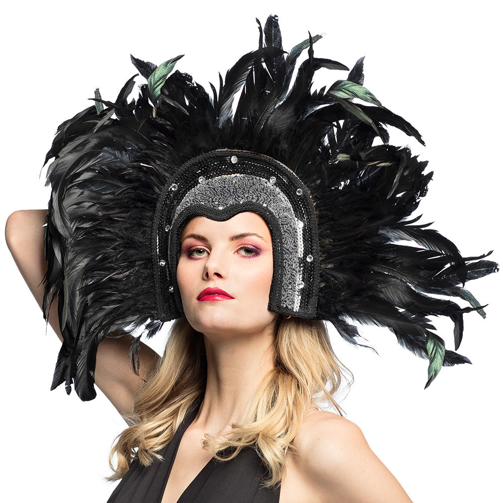 Coiffe Plumes Noires Luxe - Accessoire Cabaret Élégant