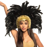 Coiffe de Plumes Noires et Or Luxe - Accessoire Cabaret