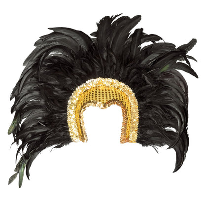Coiffe de Plumes Noires et Or Luxe - Accessoire Cabaret