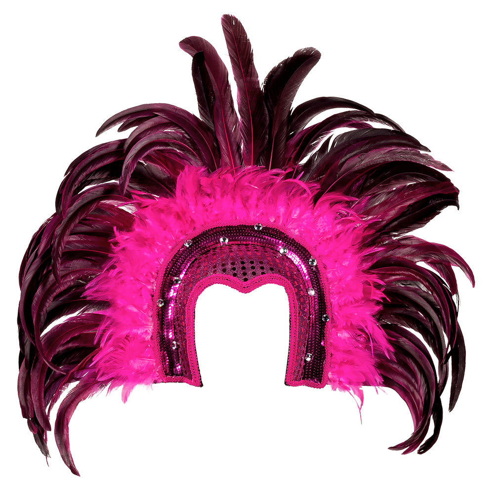 Coiffe Plumes Luxe Rose Fuchsia - Accessoire Cabaret Sequins