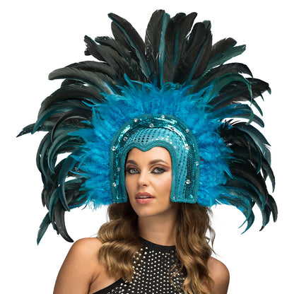 Coiffe de Plumes Turquoise et Noire - Accessoire Carnaval Luxe