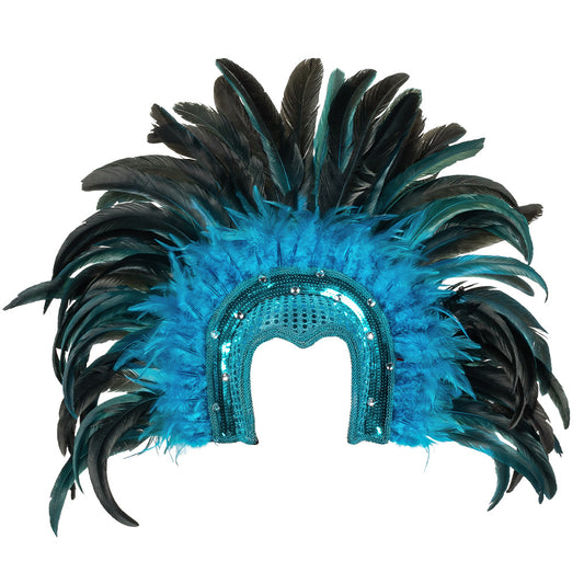 Coiffe de Plumes Turquoise et Noire - Accessoire Carnaval Luxe